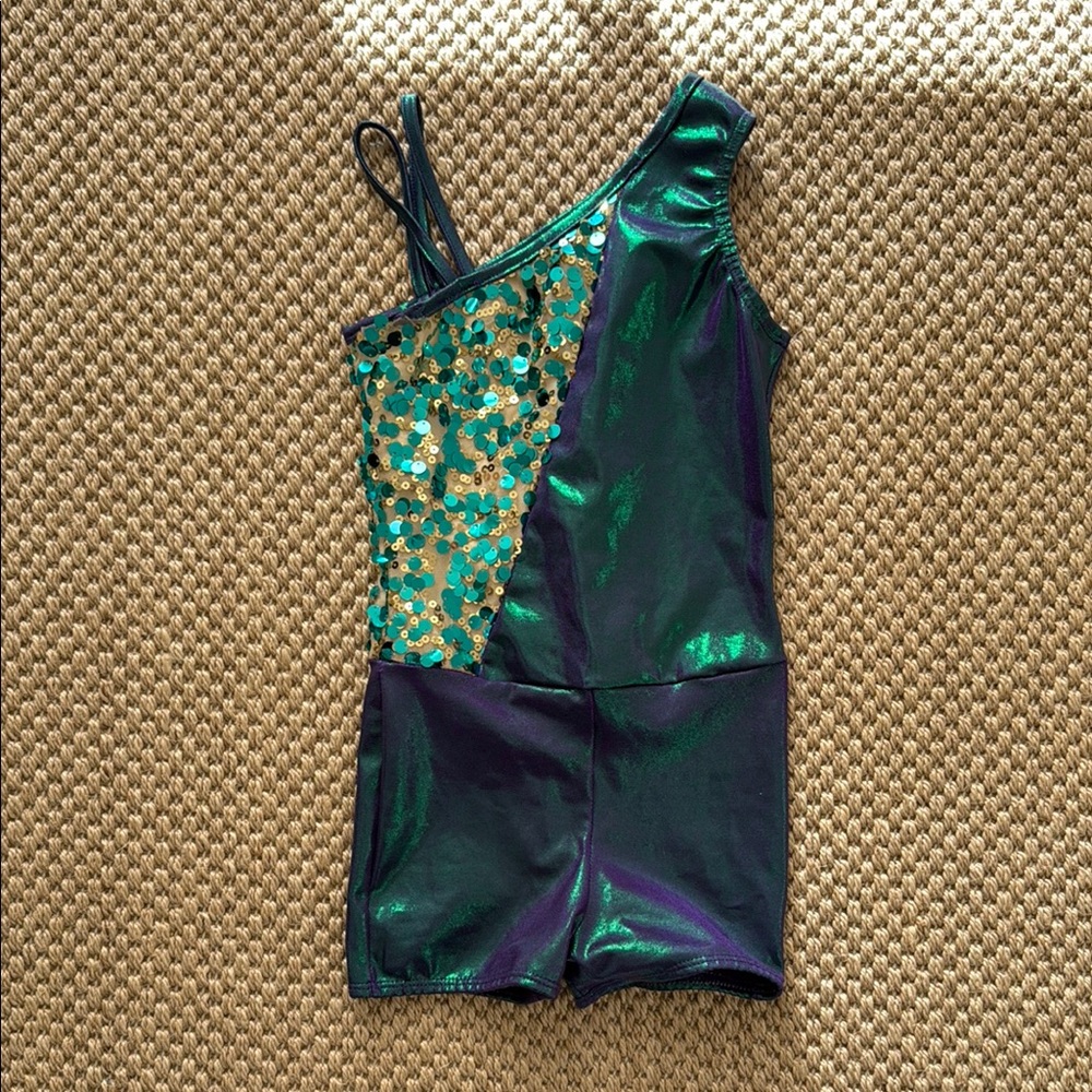 Dansco Kids Dance Costume in Gold Aqua Teal child medium